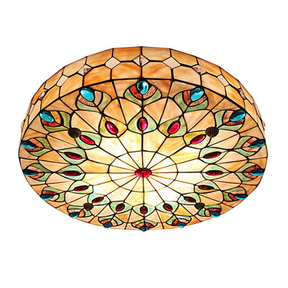 OUKANING 23 in. 1-Light Elegant Retro Indoor Colorful Stained