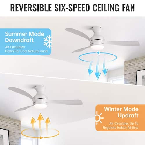 52 in. Indoor/Outdoor Modern White Low Profile Ceiling Fan with Integrated LED Light and Quiet DC Motor Remote Ceiling Fans