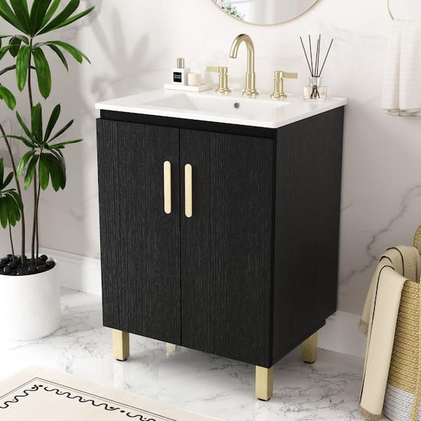 TETOTE 24 in. Bathroom Vanity in Black with Ceramics Top HD-XSTG
