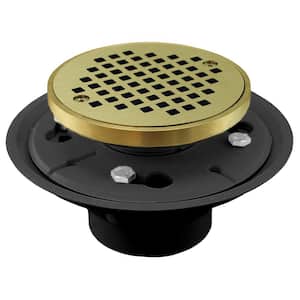 2 in. x 3 in. PVC Shower Drain/Floor Drain, 4 in. Polished Brass Cast Round Strainer Ring-Fits Over 2 in. Sch 40 Pipe