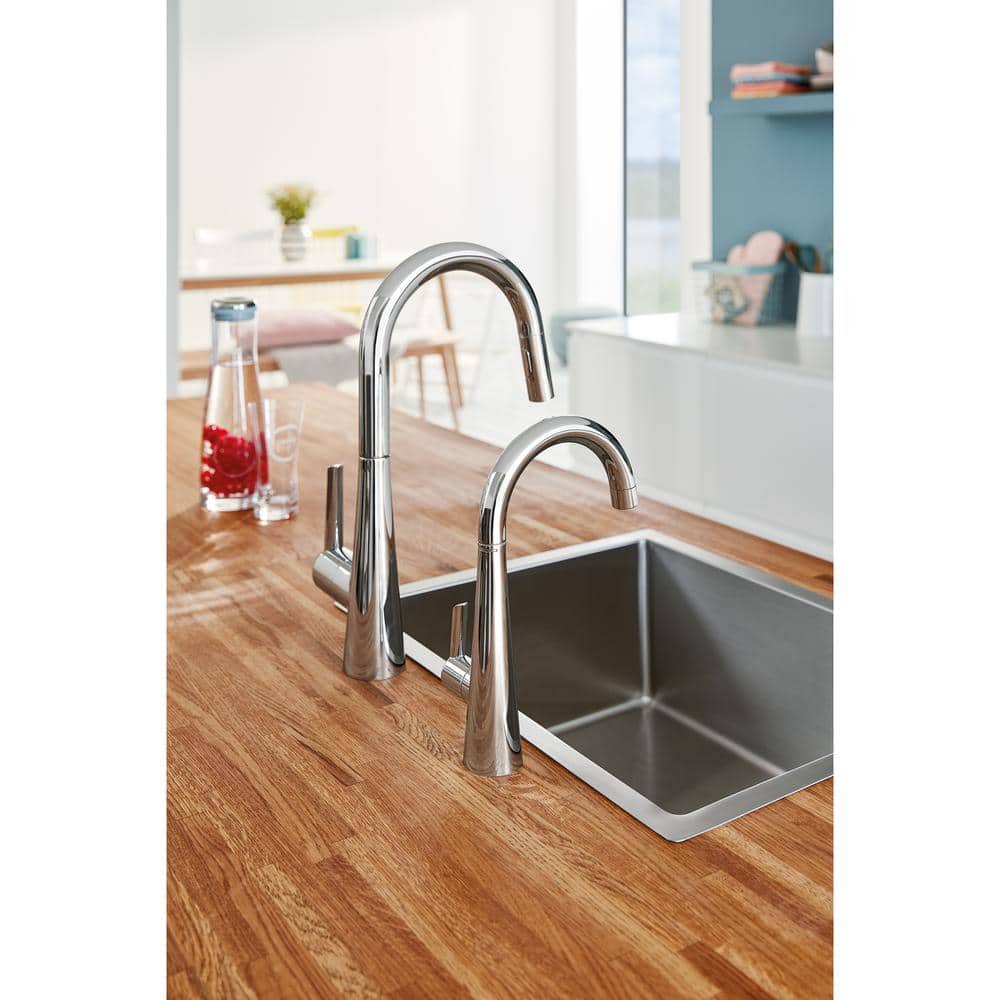 Sleek Euro-Style 15.5" Chrome Pull-Down Bar Faucet with Dual Spray