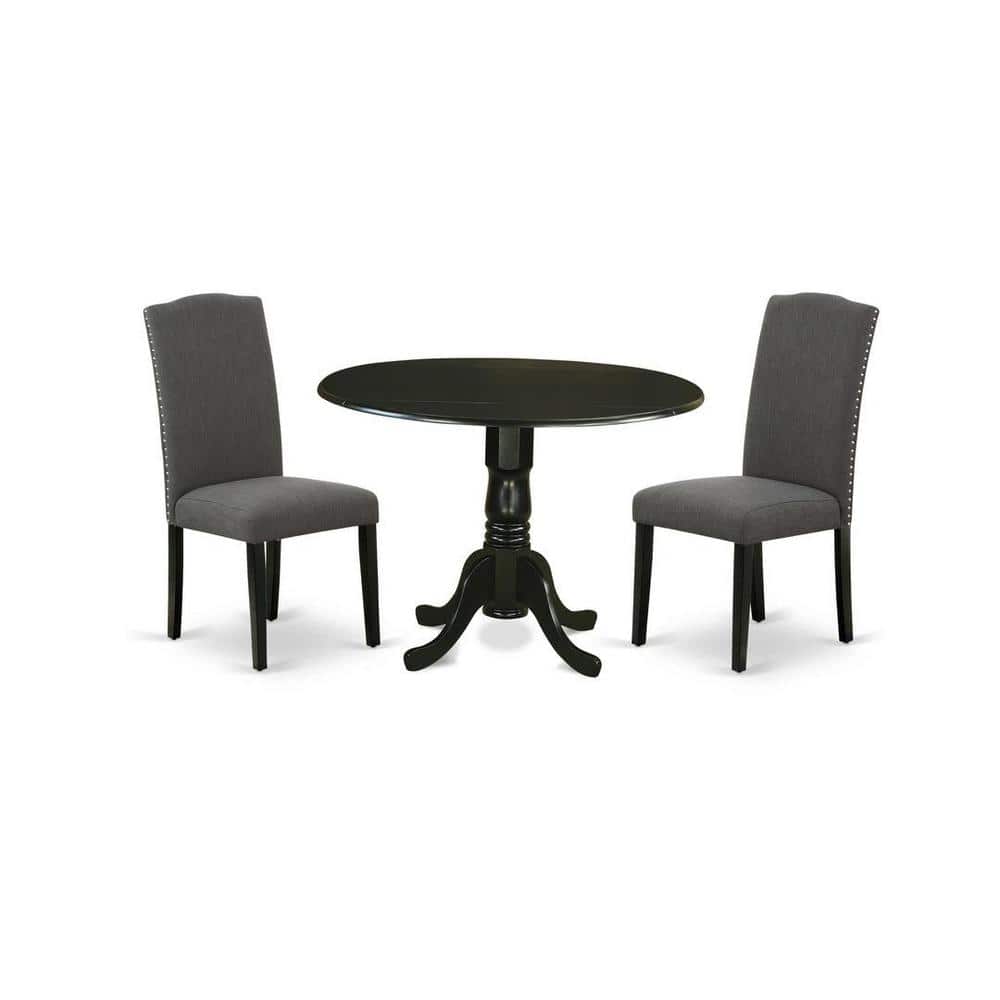 Modern Gotham Grey Linen and Black Rubberwood 3-Piece Dining Set