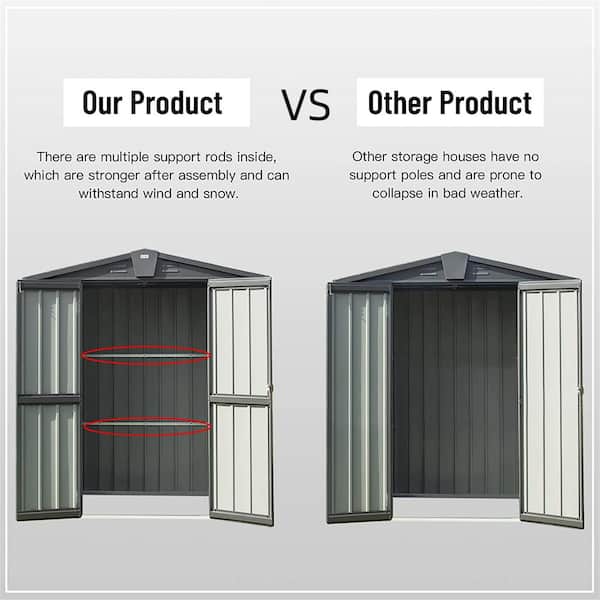 5.7 ft. W x 3 ft. D Metal Outdoor Storage Shed Garden Tool Gabinet with Lockable Double Door, Black (13.5 sq. ft.)