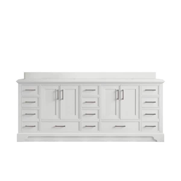 Willow Collections Charlotte 84 in. Double Sink Freestanding White Bath Vanity with White Qt. Top Unassembled