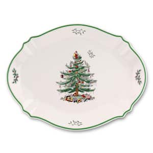 Christmas Tree 17 in. White Ceramic Oval Platter