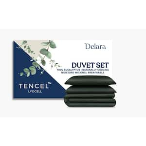 Delara 3-Piece Set Forest Green Solid 100% Eucalyptus Lyocell Tencel, King,Smooth & Breathable,Super Soft Duvet Cover