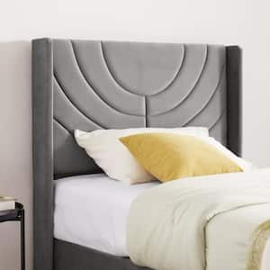 Upholstered Bed Frame Twin Gray Metal Bed Frame with Fabric Headboard, Wooden Slats Support