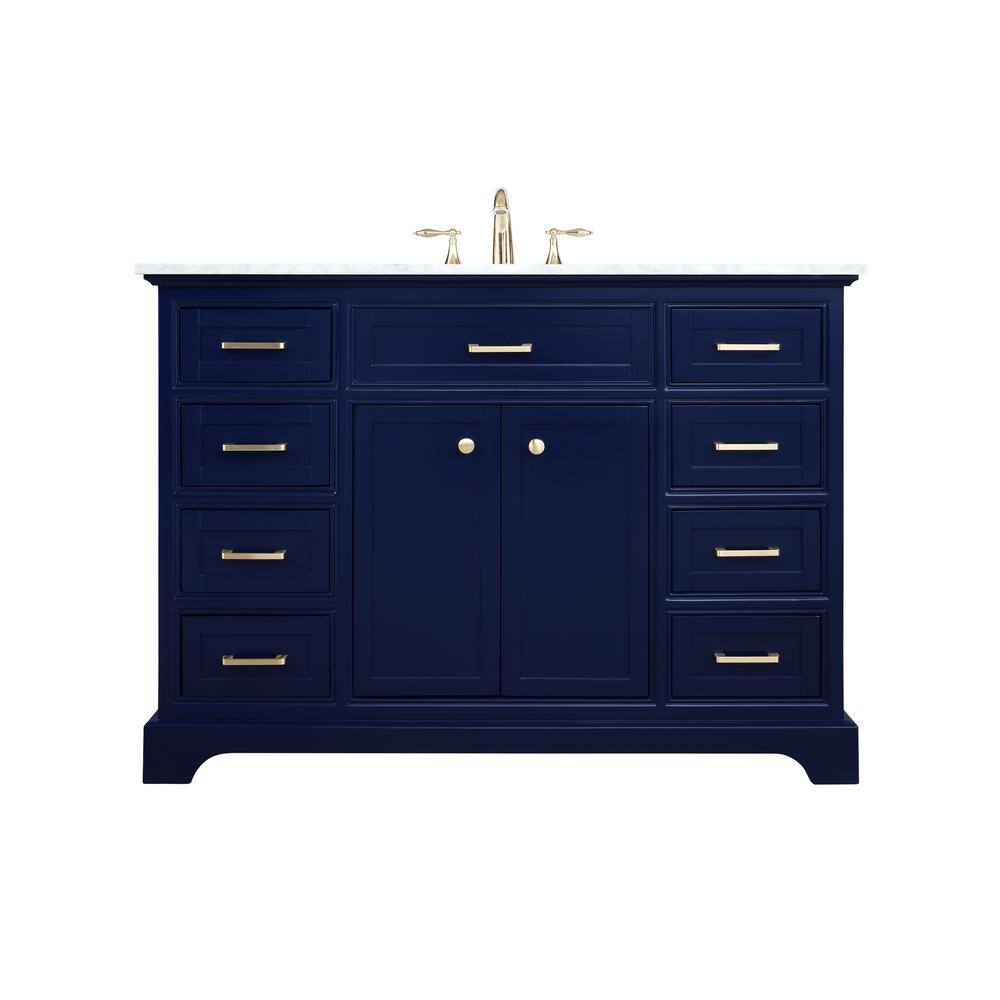 Elegant Blue Solid Wood and MDF Single Bathroom Vanity with Marble Top