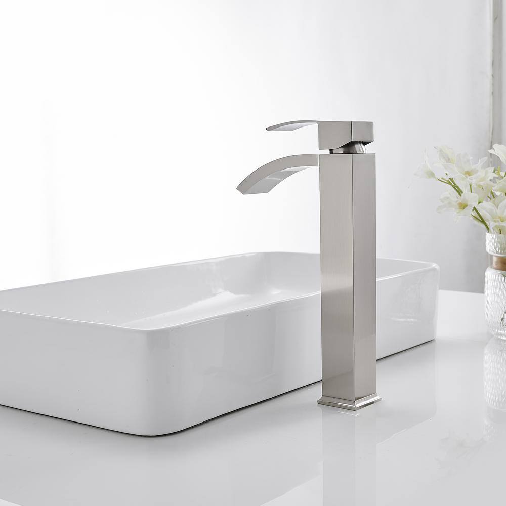 Brushed Nickel Waterfall Vessel Sink Faucet with Pop-Up Drain