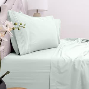 1800 Thread Count 4-Piece Mint Solid Color Microfiber Queen Sheet Set