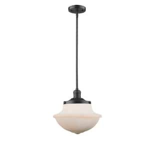 Oxford 1-Light Oil Rubbed Bronze Schoolhouse Pendant Light with Matte White Glass Shade