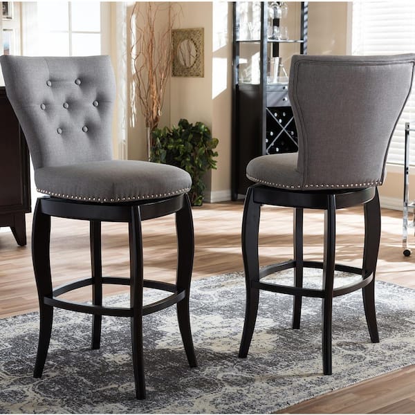 Leonice Gray Fabric Upholstered 2-Piece Bar Stool Set