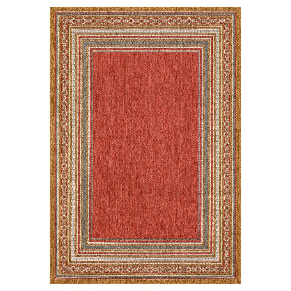 Mohawk Home Seaside Border Rust 10 ft. x 13 ft. Geometric Indoor ...