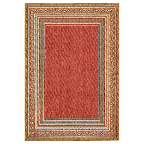 Mohawk Home Seaside Border Rust 10 ft. x 13 ft. Geometric Indoor/Outdoor Area Rug