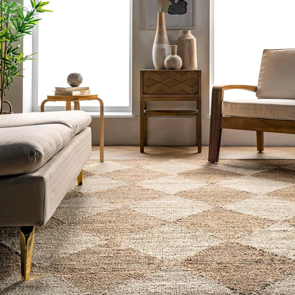 Louie Diamond Checkerboard Natural Jute 6' x 9' Area Rug