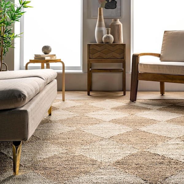 RUGS USA Louie Diamond Checkerboard Jute Natural 6 ft. x 9 ft