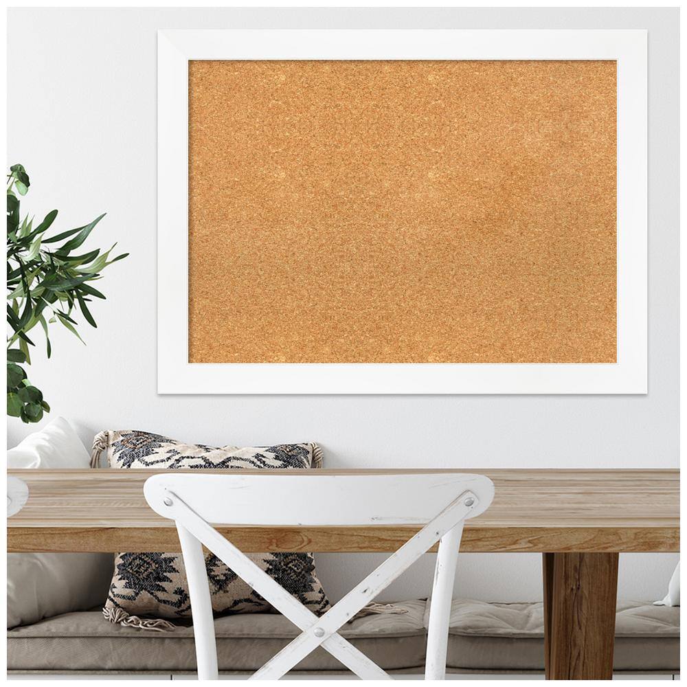 White Framed Natural Cork Bulletin Board 34" x 27"