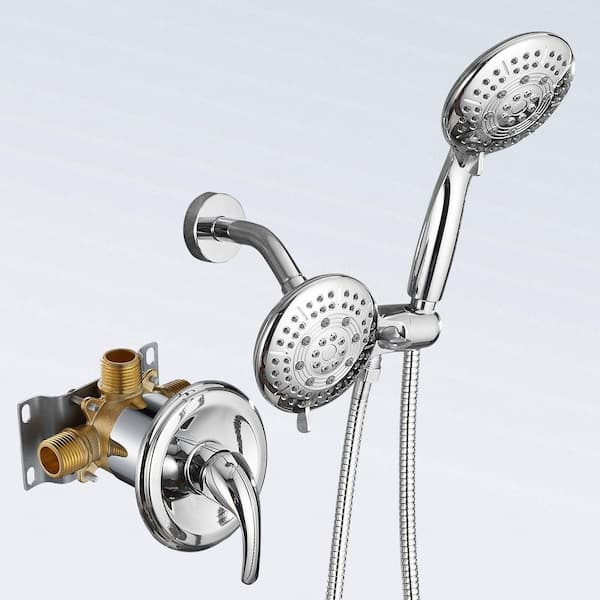 Zalerock 2 IN 1 Single-Handle 5-Spray Shower Faucet with 4.7 in. Wall Mount Dual Shower Heads in Chrome (Valve Included)