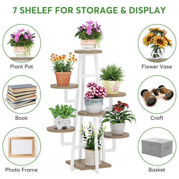 BYBLIGHT Wellston 43.7 in. Rustic Brown Round Wood Corner Plant Stand  Indoor, 6 Tier Plant Shelf Flower Stand Tall Potted Plant BB-ZHS007XF - The  Home Depot