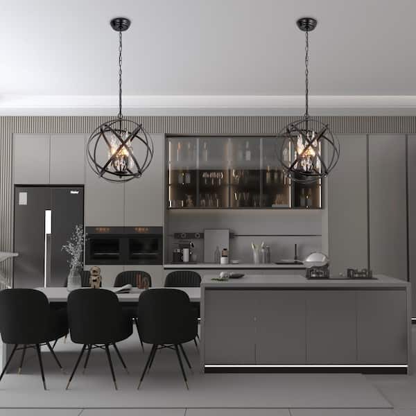 Lansing 4-Light Black Unique/Statement Globe Chandelier with Crystal