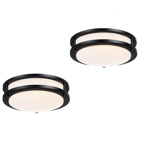 Hanz 7.5 in. Matte Black Selectable LED 2700K/3000K/3500K/4000K/5000K Flush Mount Light 2-Pack