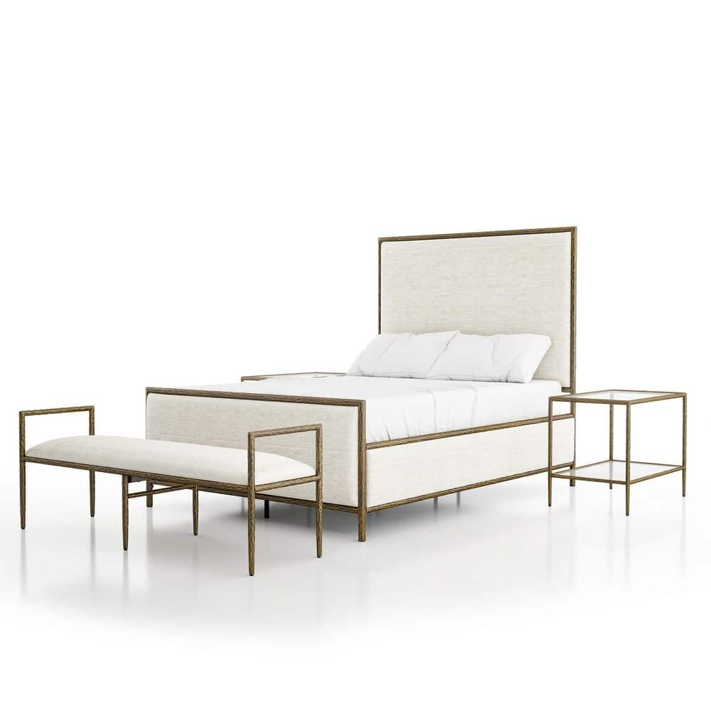 Parto 4-Piece Modern Forged Metal Gold Full Bedroom Set With Bench price history on PriceWatchPro