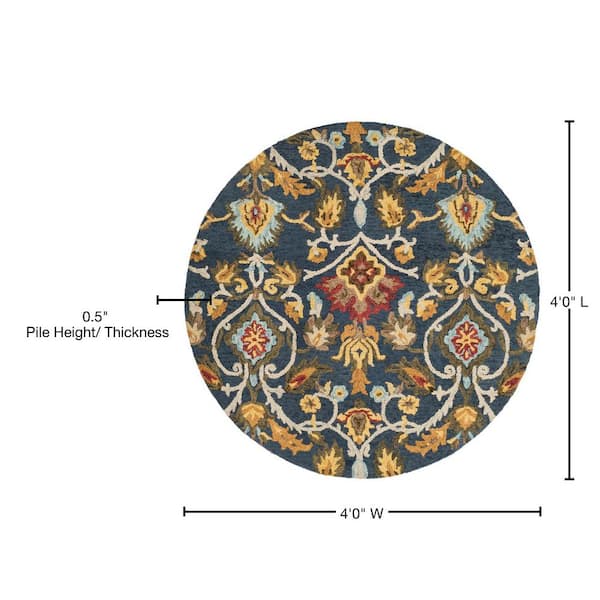 SAFAVIEH Blossom Navy/Multi 4 ft. x 4 ft. Round Floral Area Rug