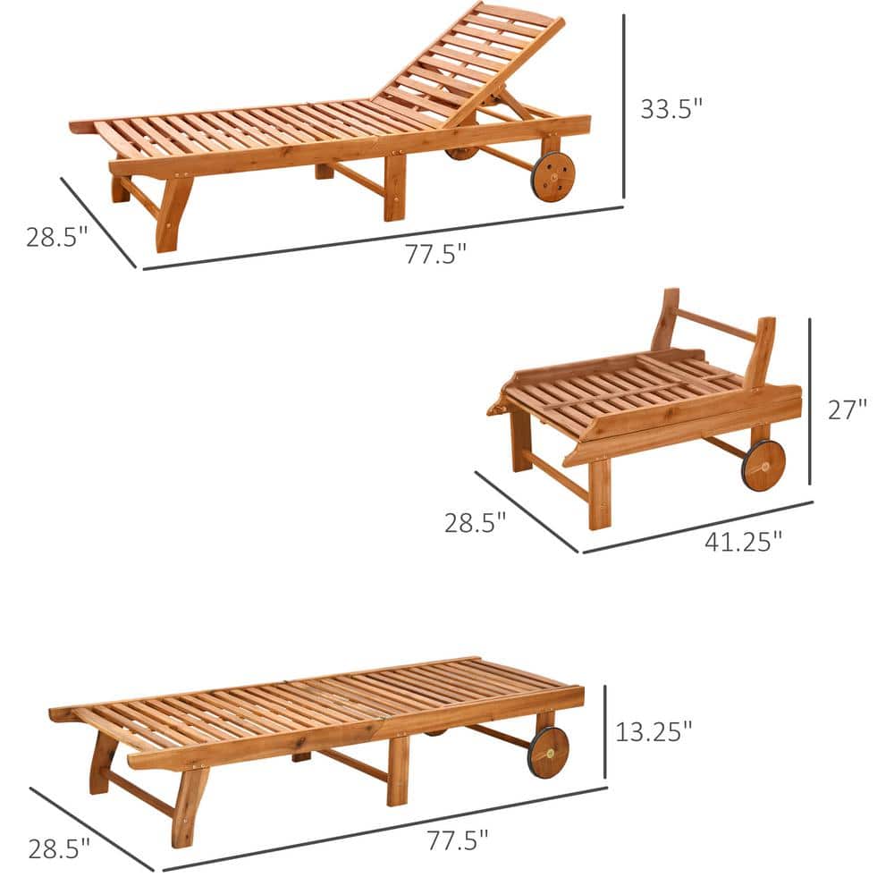 Teak Acacia Wood Outdoor Folding Chaise Lounge with Wheels