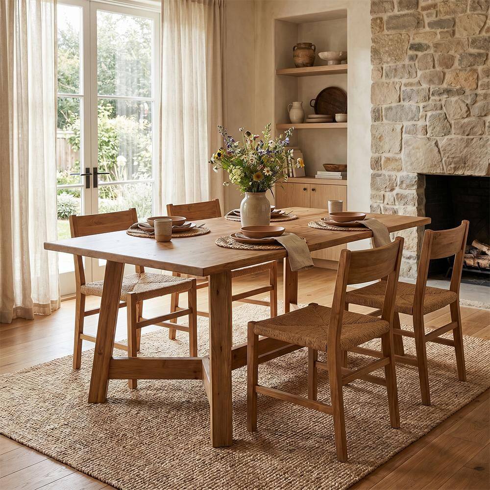Farmhouse Brown Solid Wood 63 in. 4 Legs Dining Table Seats 6 with Cross Base