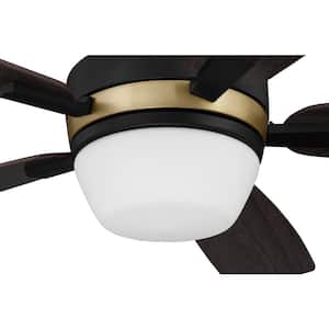 Fresco 52 in. Indoor Dual Mount Flat Black / Satin Brass Ceiling Fan Integrated LED Light Kit with Remote & Wall Control