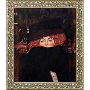 Lady with Hat and Feather Boa by Gustav Klimt Rococo Silver Framed Oil Painting Art Print 25.5 in. x 29.5 in.