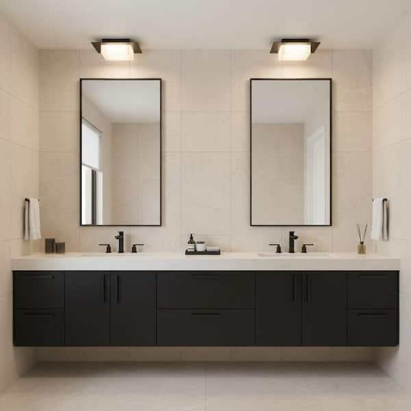 8 in. Square Black Ceiling Light, 15-Watt LED Flush Mount with Dimmable 3-Color for Bathroom Hallway No Bulbs Included