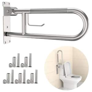 22 .4 in. Toilet Safety Handrails, U-Shaped Flip-Up Grab Bar in Brushed Nickel Stainless Steel with Paper Holder