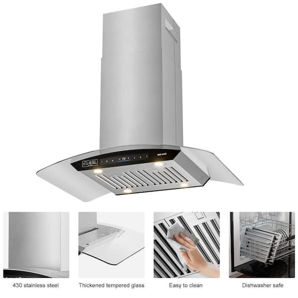 36 in. 900 CFM Island Mount Range Hood Convertible Ductless to Ducted Range Hood in Stainless Steel