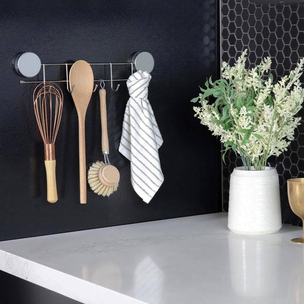 Stainless Steel Magnetic 5-Hook Key and Utensil Rack