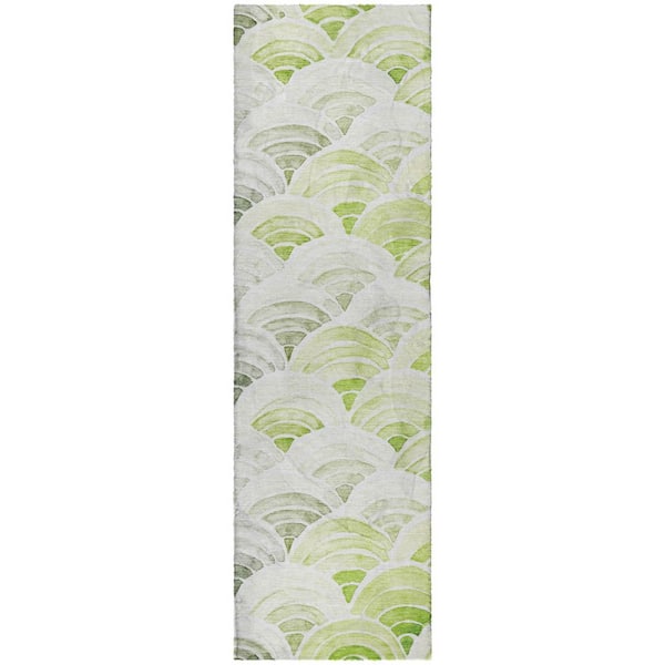 Dream Shag Premium Machine Washable Abstract ADS184 Green 2 ft. x 7 ft. Runner Rug