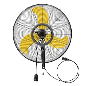 3-Speed Oscillating High Velocity Indoor/Outdoor Wall Mount Fan in Yellow 30 in. with IP44 Enclosure Motor, GFCI Plug