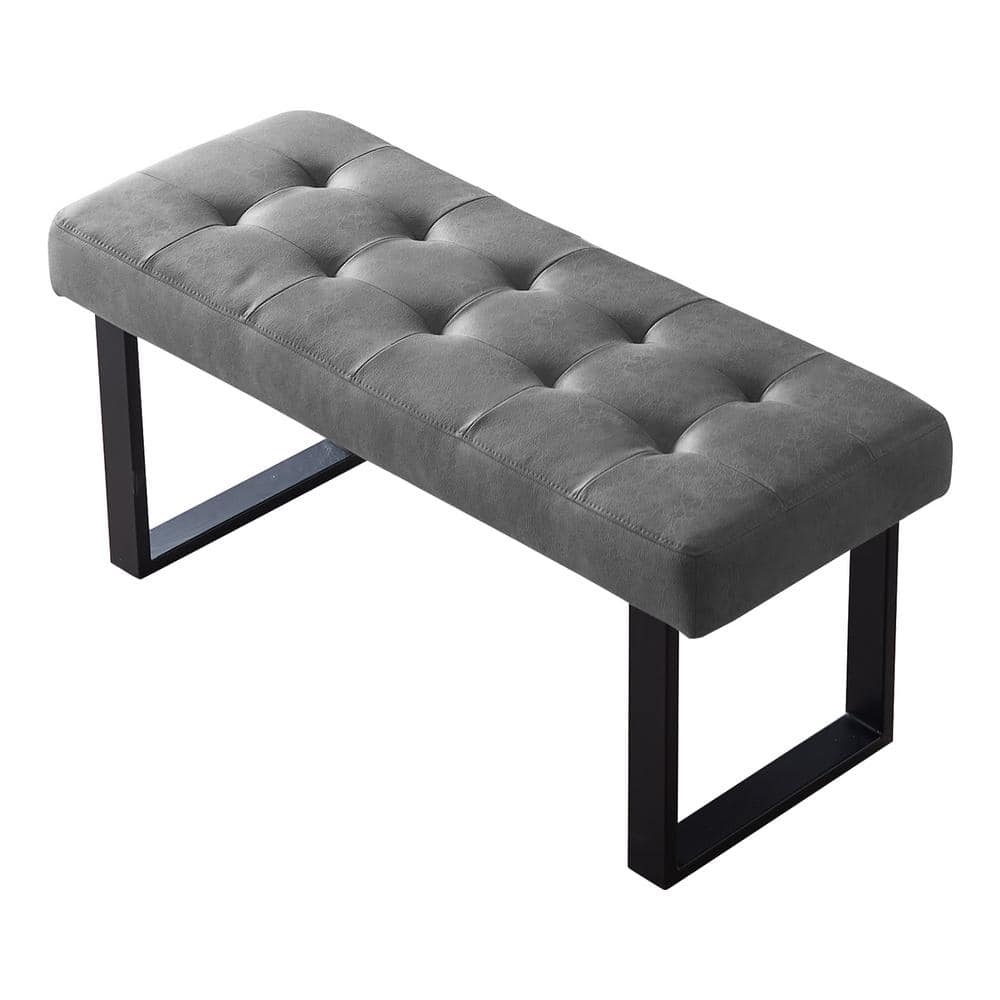GOJANE Modern Dark Grey Dining Bench Backless with Metal Legs 49.2 in