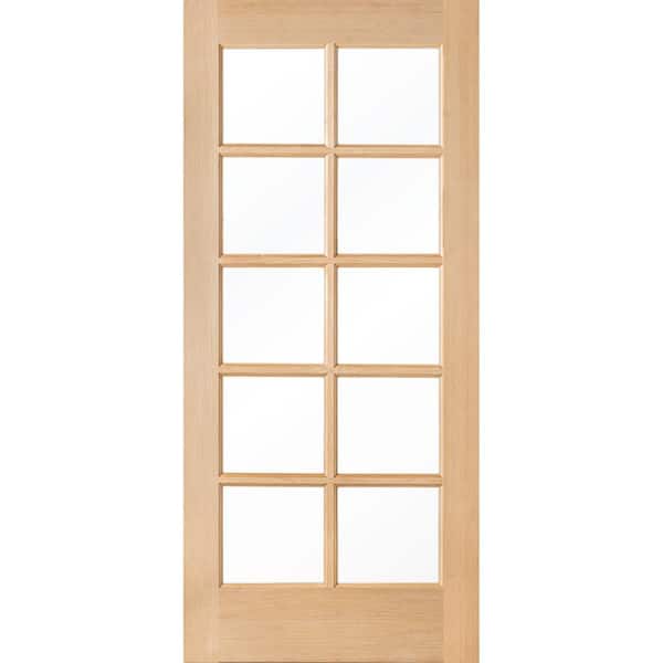 36 in. x 80 in. French Universal/Reversible 10 Lite Insulated Clear Glass Window Unstained Hemlock Wood Front Door Slab