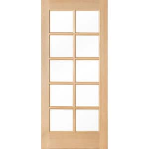 36 in. x 80 in. French Universal/Reversible 10 Lite Insulated Clear Glass Window Unstained Hemlock Wood Front Door Slab