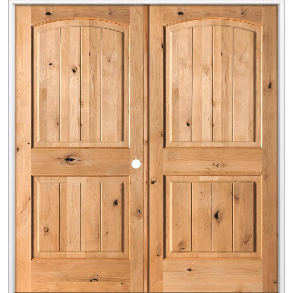 64 in. x 80 in. Rustic Knotty Alder Arch Top VG Left Active Cedar Stain Wood Double Prehung Interior Door price history on PriceWatchPro