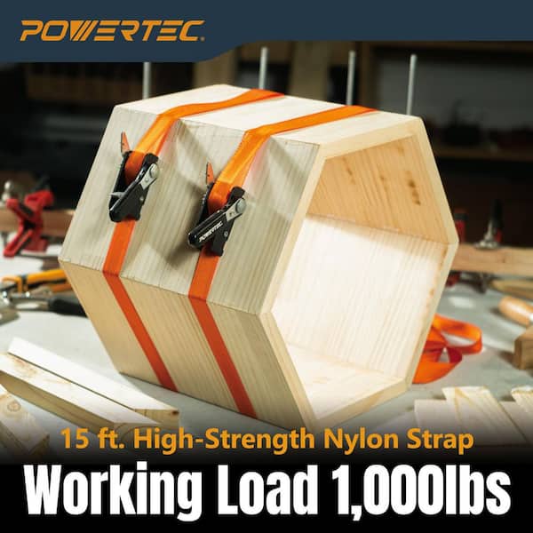 15 ft. Adjustable Band Clamp for Woodworking-Strap Clamp with Ratcheting Handle, 1000 lbs. Capacity (2-Pack)