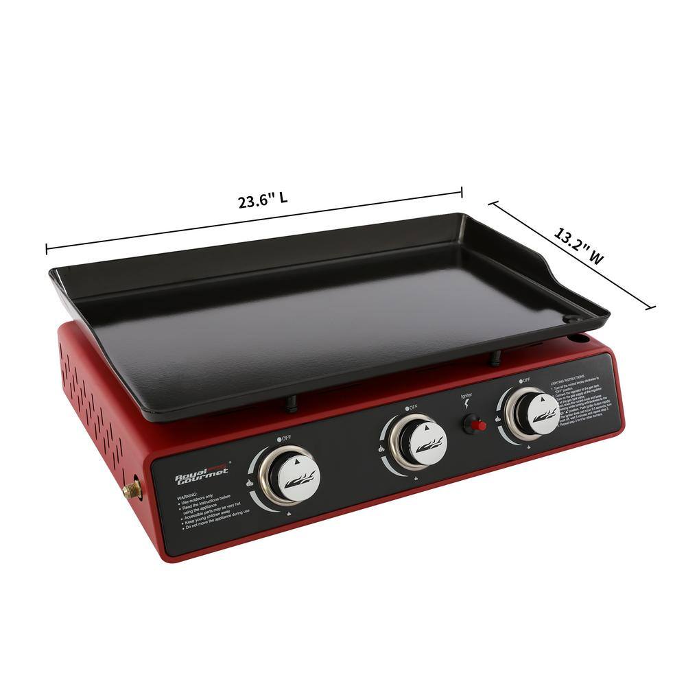 Red 24-Inch 3-Burner Portable Gas Grill Griddle