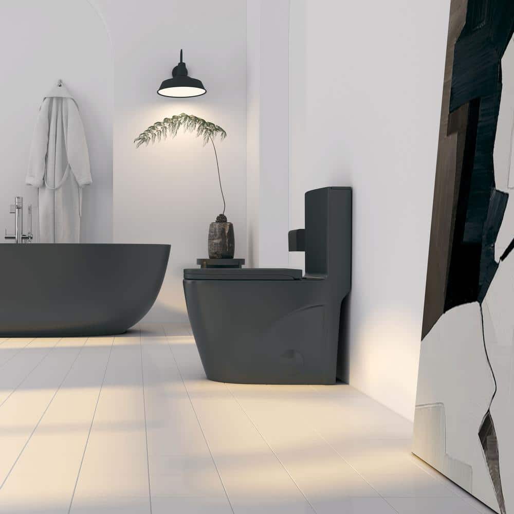 Reno Matte Black Elongated Dual Flush One-Piece Toilet