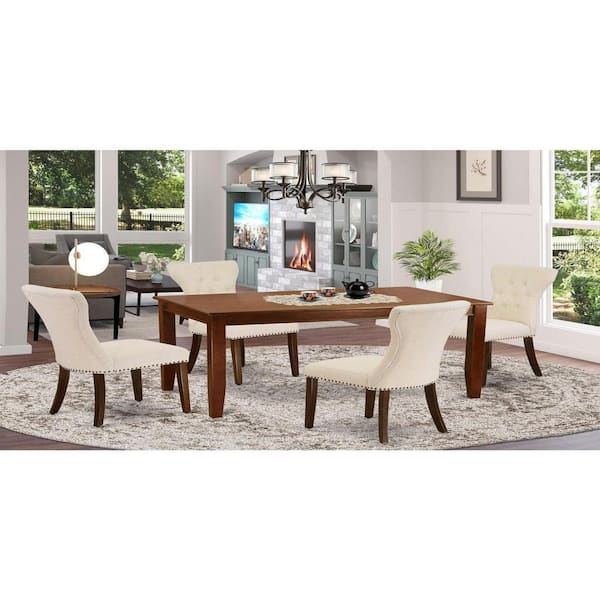 5-Piece Mahogany Finish Solid Wood Top - Rectangular Button Tufted Dining Room Set - Seats 4