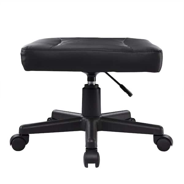 Under Desk Footrest with Wheels, PU Leather Ergonomic Foot Rest, Height Adjustable with Comfort Padding, Black Ottoman