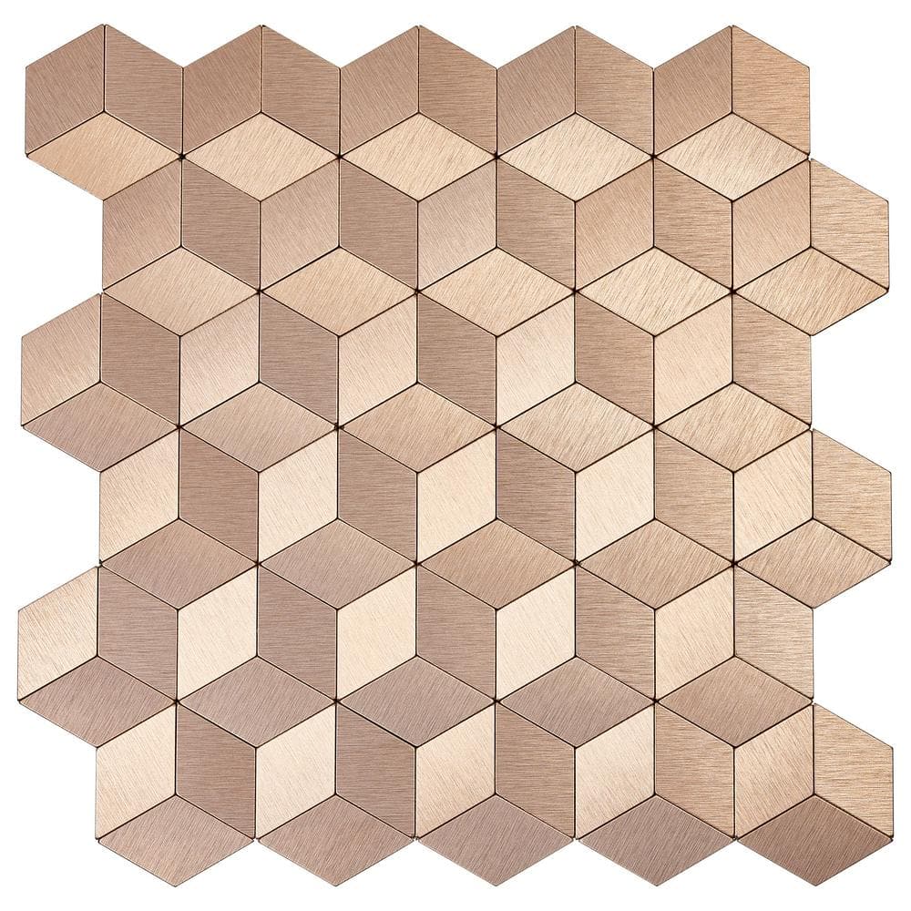 AVANT DECOR Echo Cube Bronze Aluminum Mosaic 11.14 in. x 10.71 in. Metal Peel and Stick Tile (6.63 sq. ft./8-Pack), Bronze - 8 Pack Case -  AL028:8PK