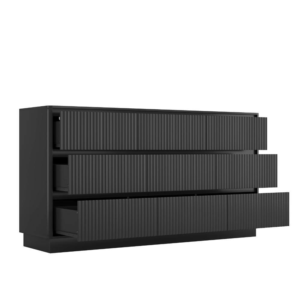 Black 9 drawer 59.1 in. Wide Chest of Drawers with Mid-Century Wave Design durable construction price history on PriceWatchPro