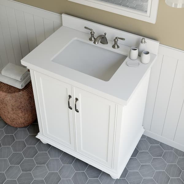 White With Quartz Stone Vanity Top, Bathroom Sink Vanity Unit Home Depot