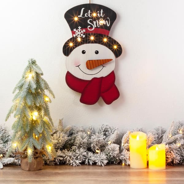 19 in. H Lighted 3D Wooden Metal Snowman Wall Decor